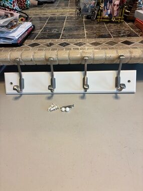 White Wall-Mount Coat Rack with Brushed Nickel Hooks used good shape